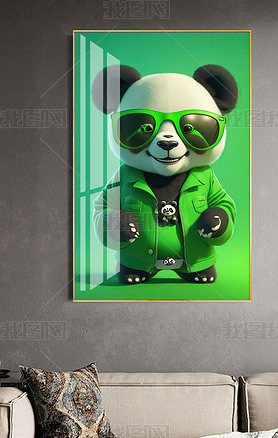 现代简约卡通萌酷熊猫儿童房装饰画无框画(11)