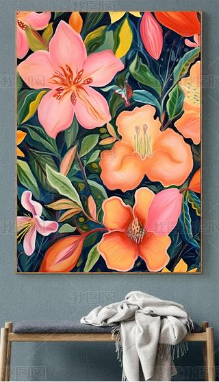 百合花抽象彩色花卉装饰画花朵挂画