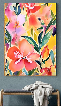 百合花抽象彩色花卉装饰画花朵挂画