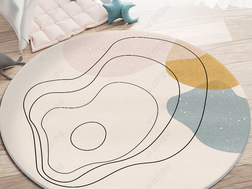 现代简约抽象床边客厅简约几何圆形地毯地垫