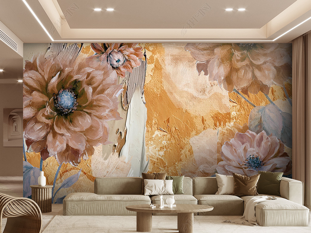 北欧风格油画花朵花卉背景墙
