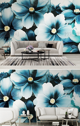 北欧手绘水彩植物花卉轻奢客厅电视沙发背景墙壁画