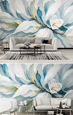 北欧手绘植物花卉轻奢进客厅电视沙发背景墙壁画