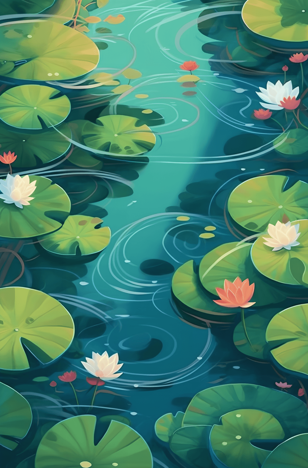 夏天池塘荷叶背景插画插图