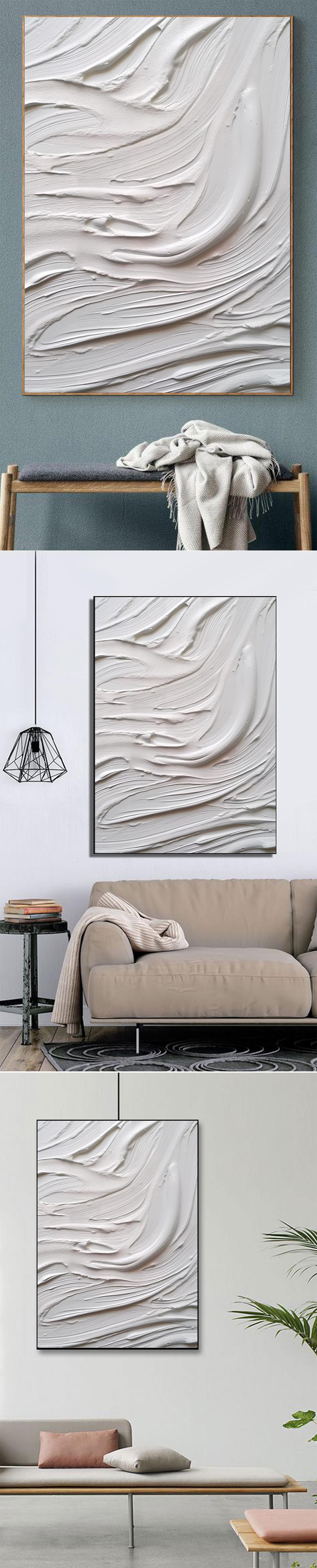 纯白色抽象肌理立体手绘油画装饰画