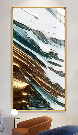 轻奢现代抽象金箔油画肌理客厅玄关装饰画3