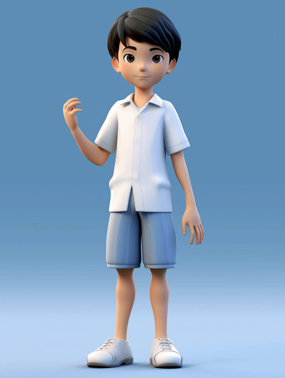 3d可爱卡通人物中国校服男孩站立挥手纯色背景图片下载3d元素立体