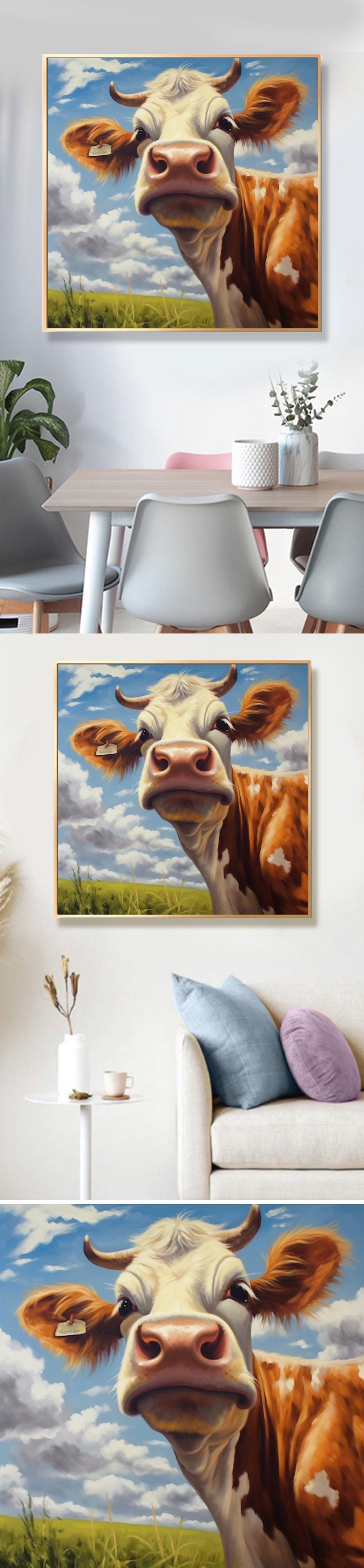 北欧风格动物挂画个性牛儿童房装饰画