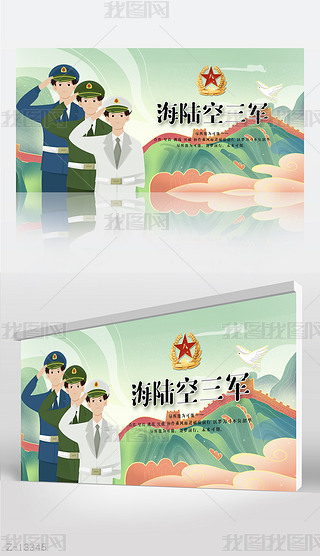 海陆空三军八一建军节部队军事背景展板海报设计