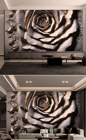 现代轻奢高档浮雕玫瑰花客厅背景墙