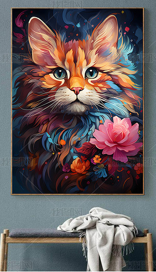 多巴胺彩色猫咪创意客厅装饰画