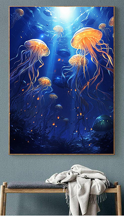 现代海底世界水母鱼群玄关装饰画