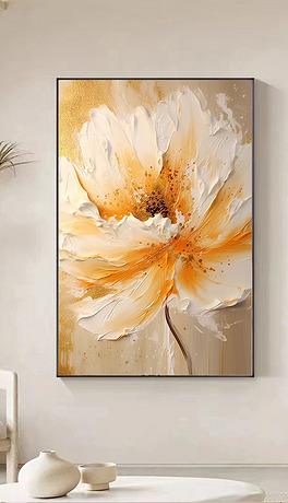 轻奢客厅入户玄关装饰画大花朵油画抽象走廊挂画