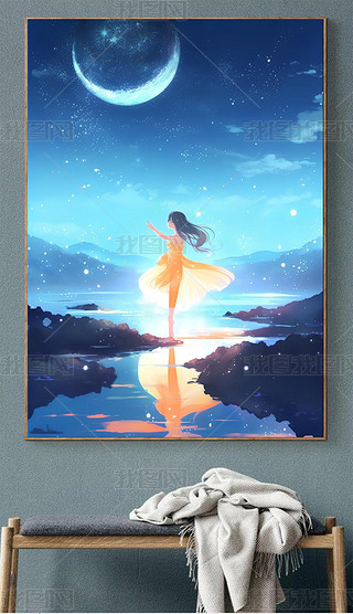 纯手绘梦幻芭蕾女孩油画艺术玄关装饰画