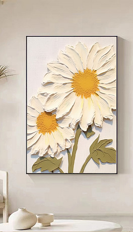 奶油风向阳花手绘油画客厅装饰画花卉餐厅玄关挂画