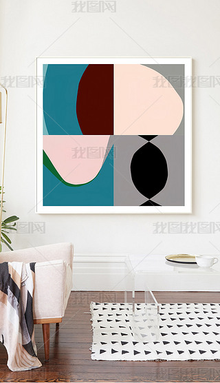 简约北欧粉色几何色块拼接艺术抽象客厅装饰画