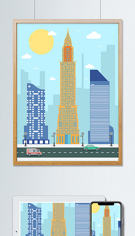 城市剪影之纽约帝国大厦矢量插画