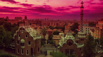 Barcelonalandmarks.Cityviewatsunrise.SunriseskyoverParkGuell