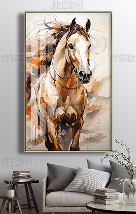 奔跑的马现代轻奢抽象简约晶瓷画几何装饰画