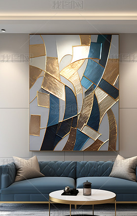 金色现代轻奢烁金抽象几何大厅玄关客厅金箔装饰画