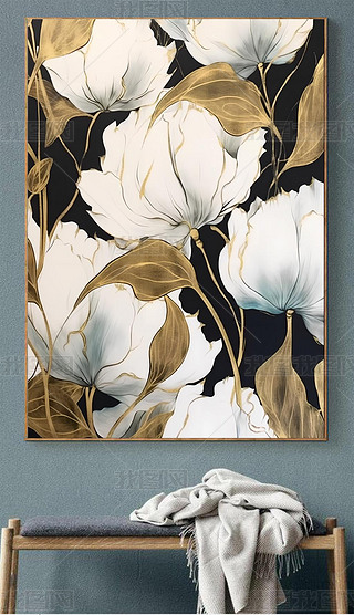 手绘植物棉花创意个性小众艺术玄关客厅装饰画