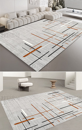 简约现代几何线条侘寂风客厅地毯地垫3