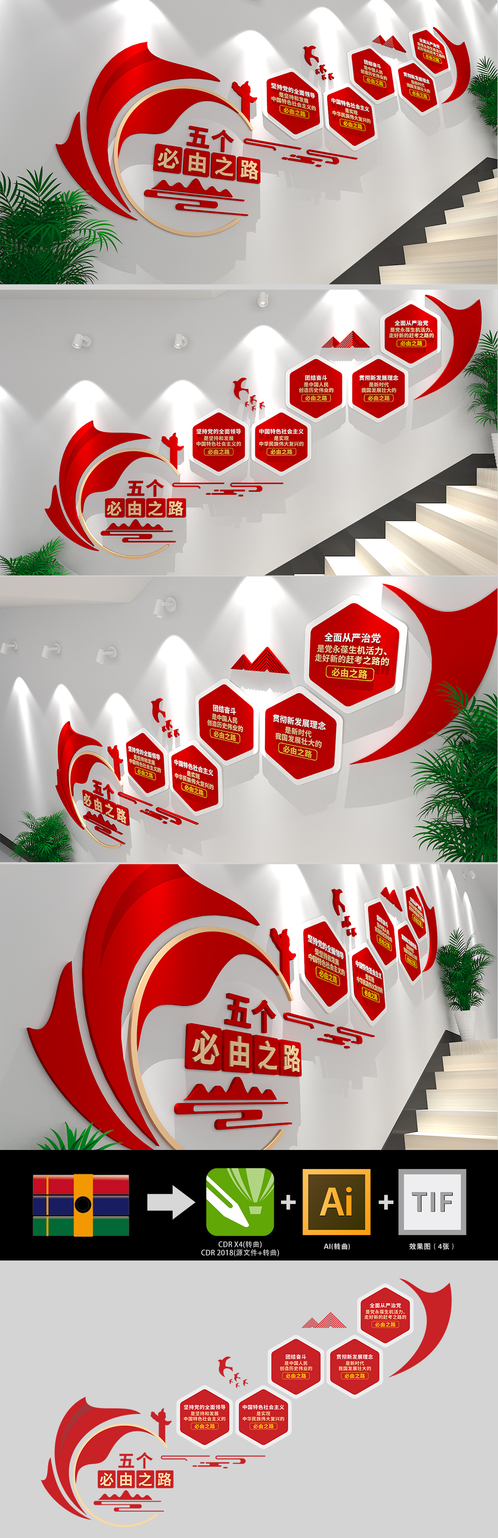 五个必由之路党建楼梯文化墙