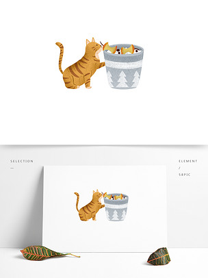 手绘想要翻垃圾桶的猫咪