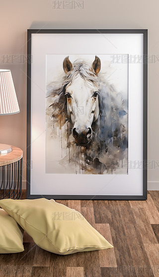 现代简约时尚水墨画马装饰画客厅玄关无框画马头挂画