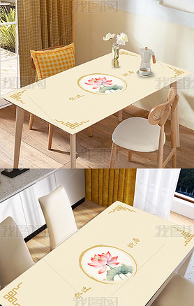 新中式轻奢几何叶子花鸟抽象桌布茶几餐桌垫