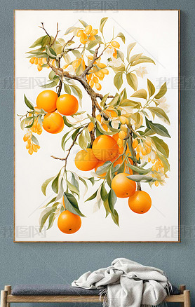 橘子橘祥如意厅新中式装饰画挂画