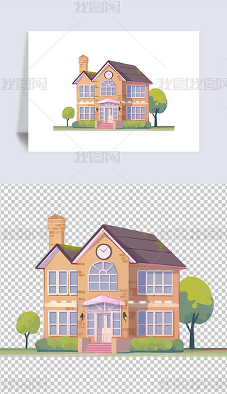 卡通风格房屋建筑学校免抠素材