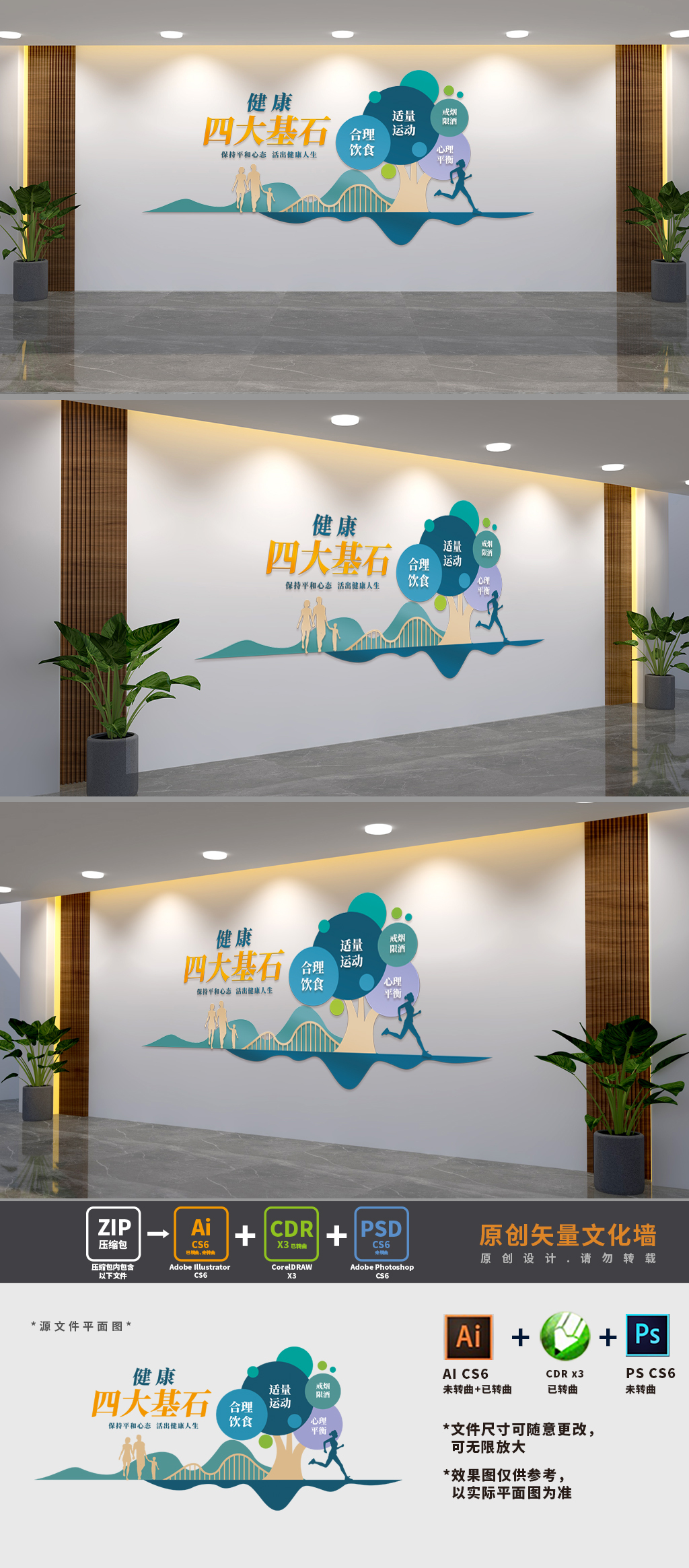 原创健康四大基石宣传栏文化墙-版权可商用