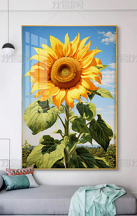 原创高清创意中式向日葵暖色风景花卉装饰画挂画挂图