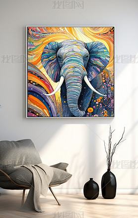 原创北欧手绘油画大象壁画抽象大象装饰画动物挂画