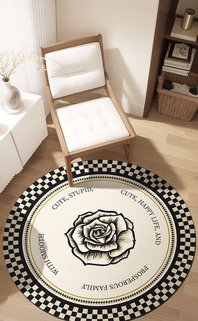 法式奶油风浪漫玫瑰圆形地毯卧室地毯床边毯
