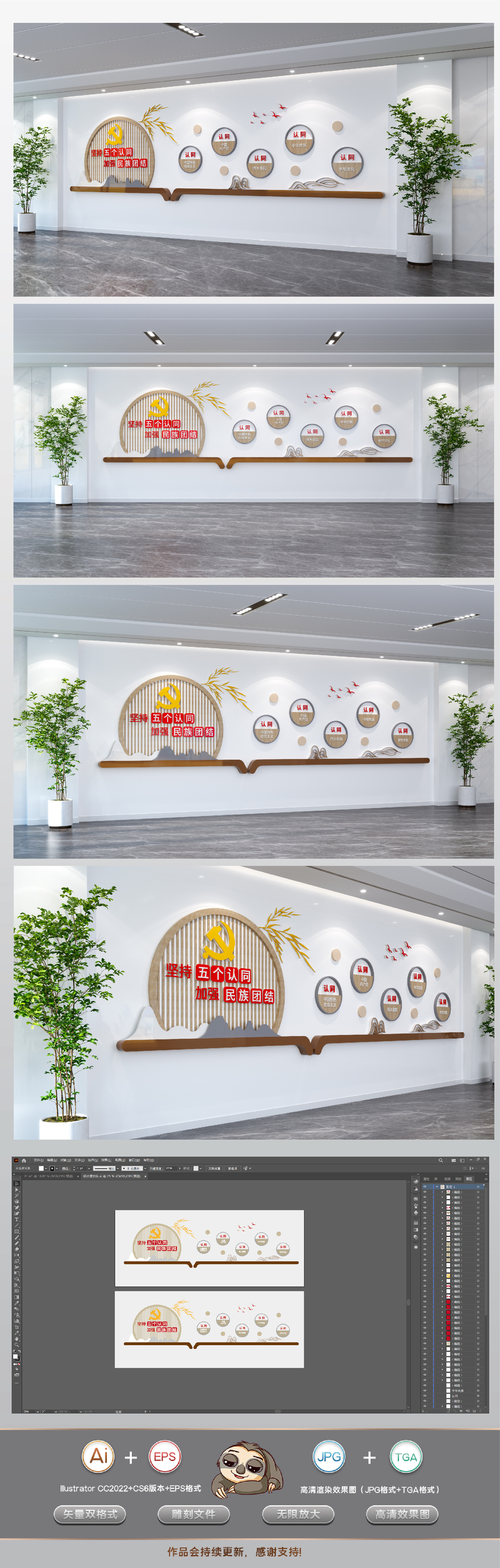 原创民族团结文化墙民族团结五个认同文化墙党建文化墙