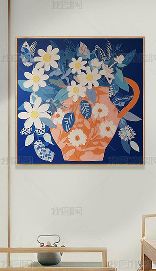 个性盆栽画丙烯画小尺寸餐厅装饰画高级感纯手绘油画客厅玄关挂画