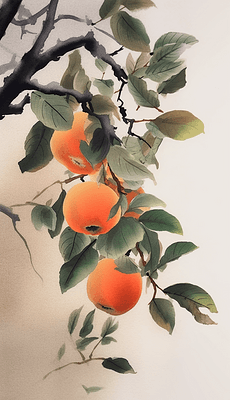 霜降 柿子叶子树霜插画下载高清摄影图