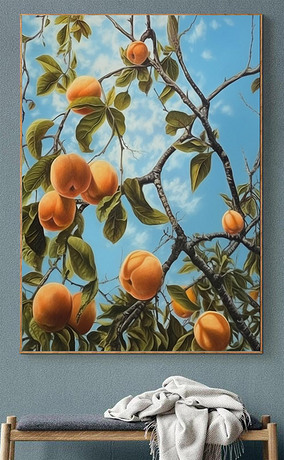 现代简约柿柿如意手绘油画柿子客厅装饰画玄关好寓意挂画餐厅壁画