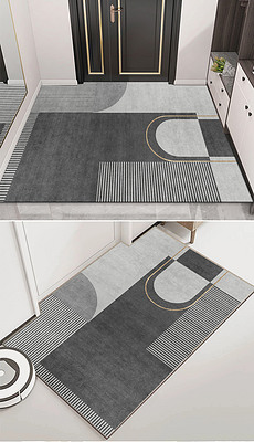现代简约轻奢几何黑色入户地毯进门地垫玄关脚垫设计