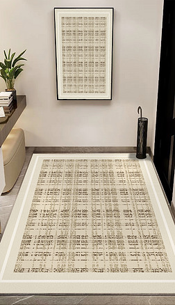 原创入户现代几何简约素色纹理侘寂奶油地毯地垫