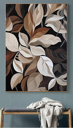 现代侘寂中古风植物高级感玄关手绘油画客厅沙发背景墙落地装饰画