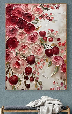 餐厅手绘油画玫瑰花卉温馨挂画客厅艺术感大幅走廊过道玄关装饰画