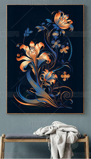 中国传统皮影戏纹样装饰画|新中式中国传统图案菊花纹样精致手绘质感