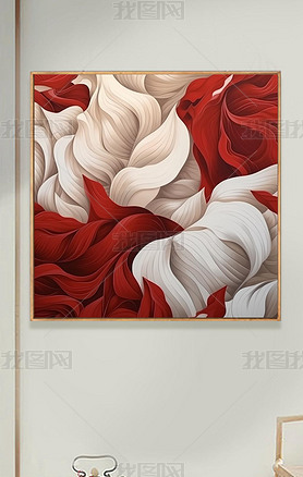 红色花卉花瓣纹理质感高级手绘餐厅装饰画