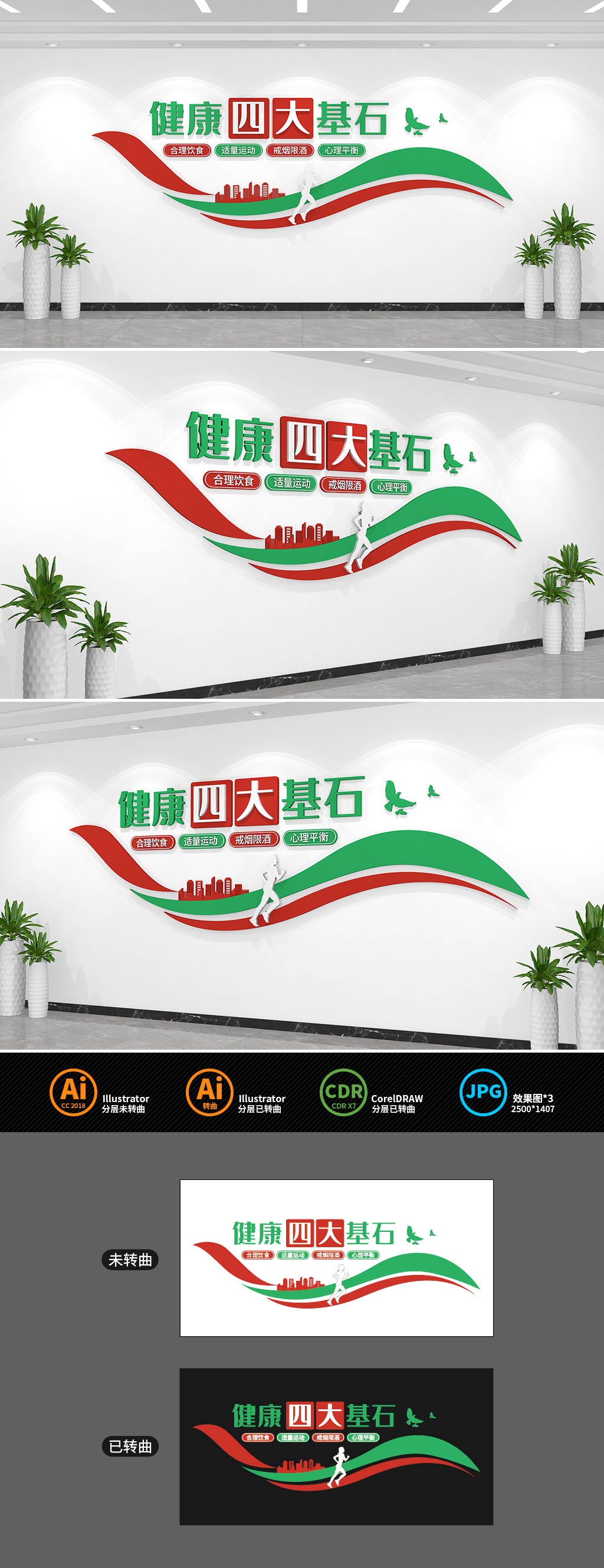 原创健康四大基石文化墙-版权可商用