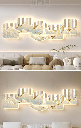 轻奢现代高级感山水福鹿LED灯画客厅装饰画3