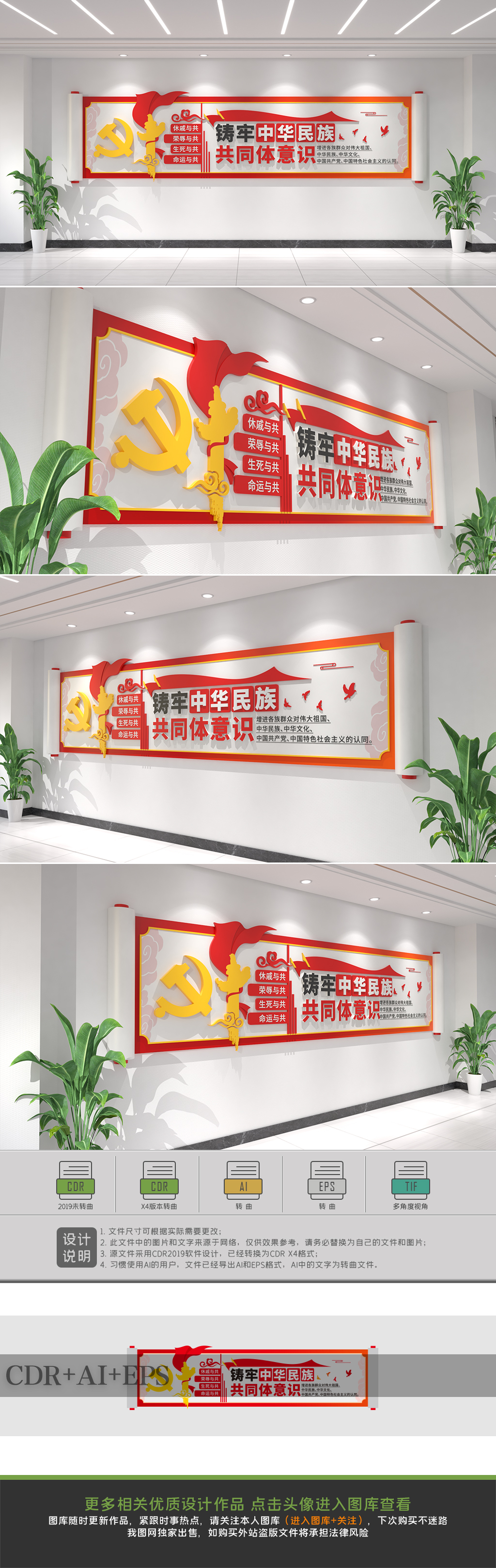 原创铸牢中华民族共同体意识文化墙民族团结文化墙-版权可商用