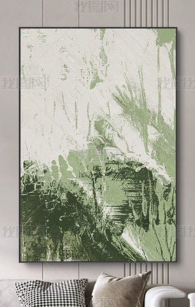 现代绿色抽象侘寂风笔触肌理色块油画客厅玄关装饰画